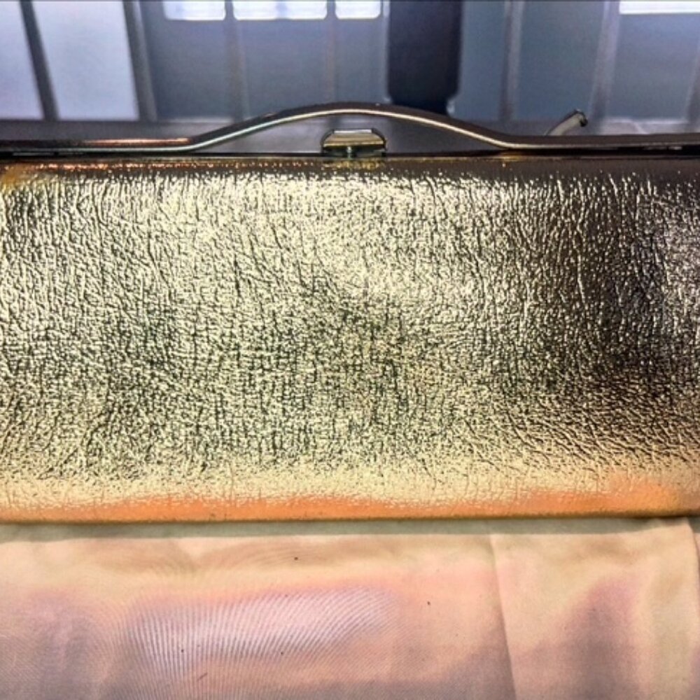 Metallic Gold Evening Clutch with Gold Hardware
